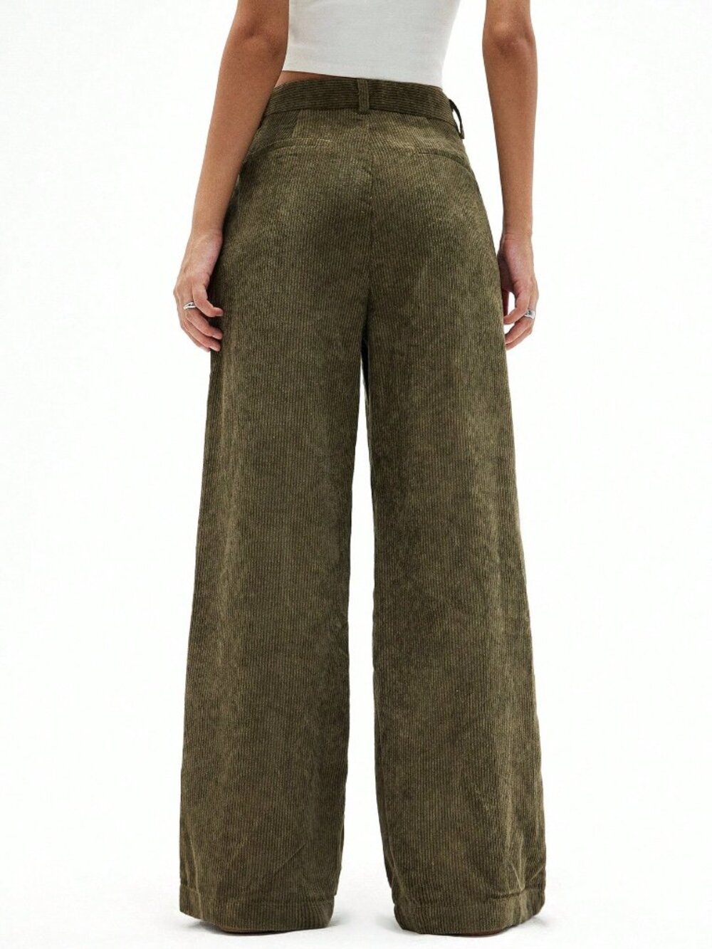 Army Green Casual Women's Straight Leg Pants - Picture 2 of 6